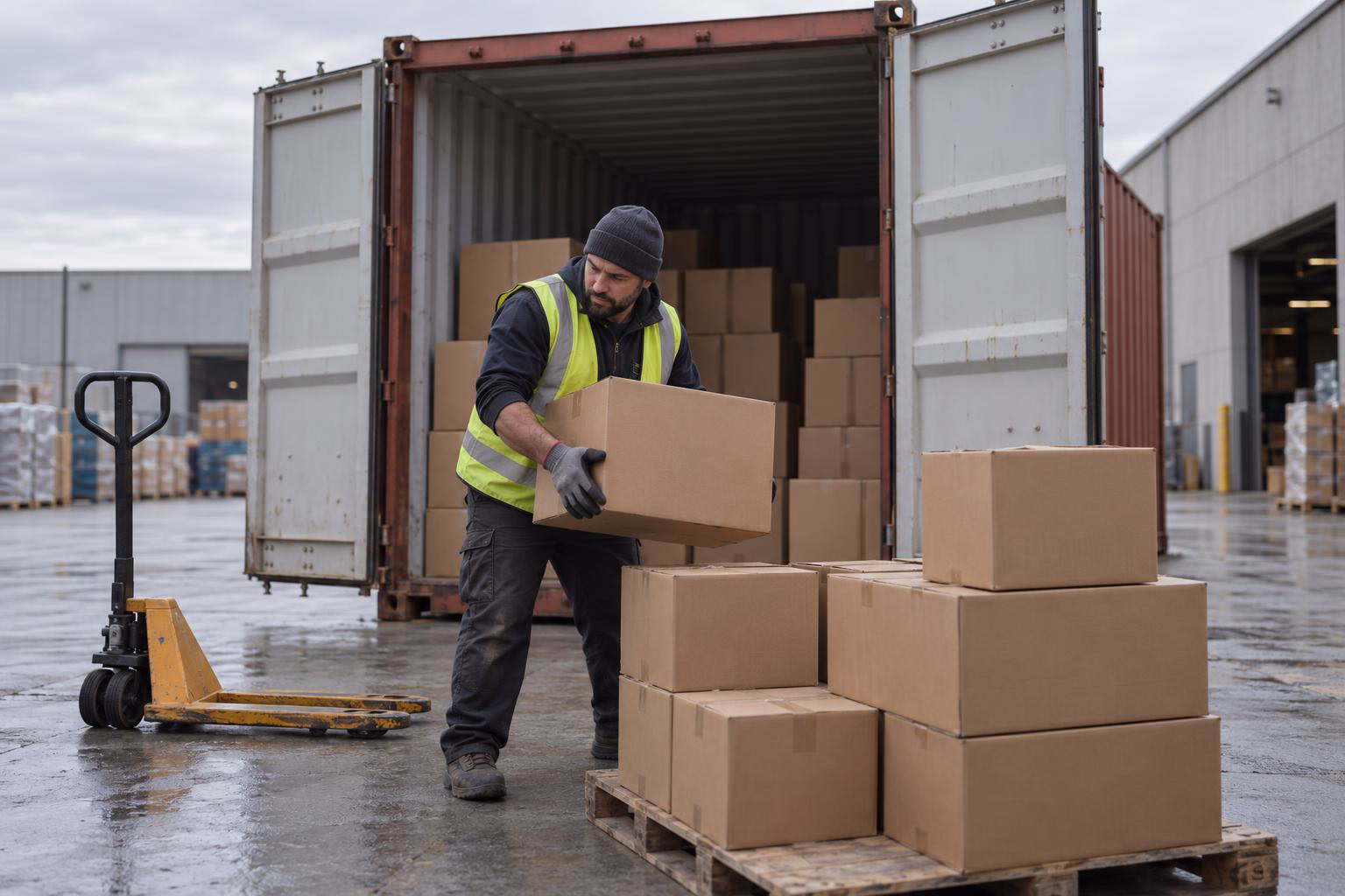 Container aperto al CFS, cartoni a terra in attesa di smistamento